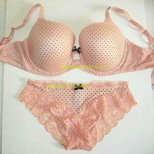 38DD/XL Victoria's Secret Body by Victoria Lined Demi Bra Set Bikini Peach Dot
